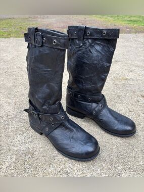 Seychelles Black Leather Boots with Red Plaid Lining